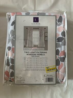 Weeping Flower Light Filtering Window Panels - Pink & Gray